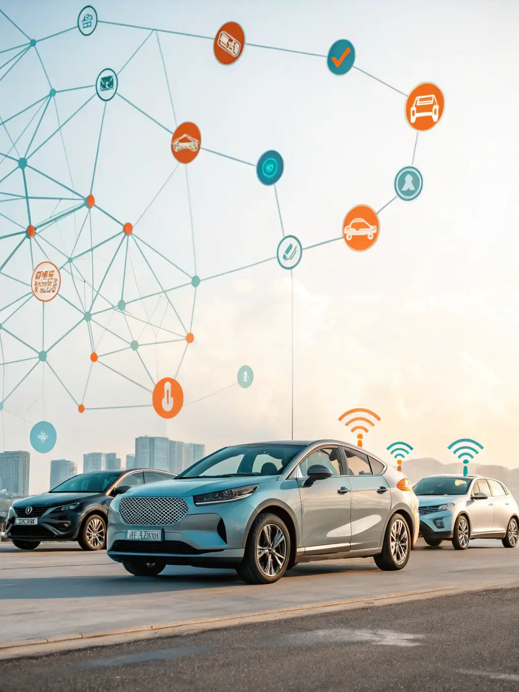 A visually appealing graphic showcasing a connected network of automotive websites and online platforms, representing the power of programmatic advertising in the motor industry.